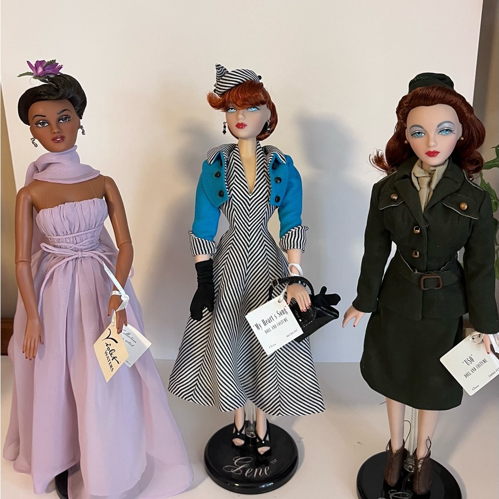 A collection of Gene Marshall Dolls, 1995-2000. Created by Mel Odom. 15.5” high.